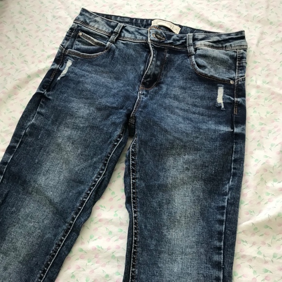 EightyTwo Denim Acid Wash Skinny Ankle Jeans Size 5 Pockets Dark Blue Distressed - Picture 3 of 16